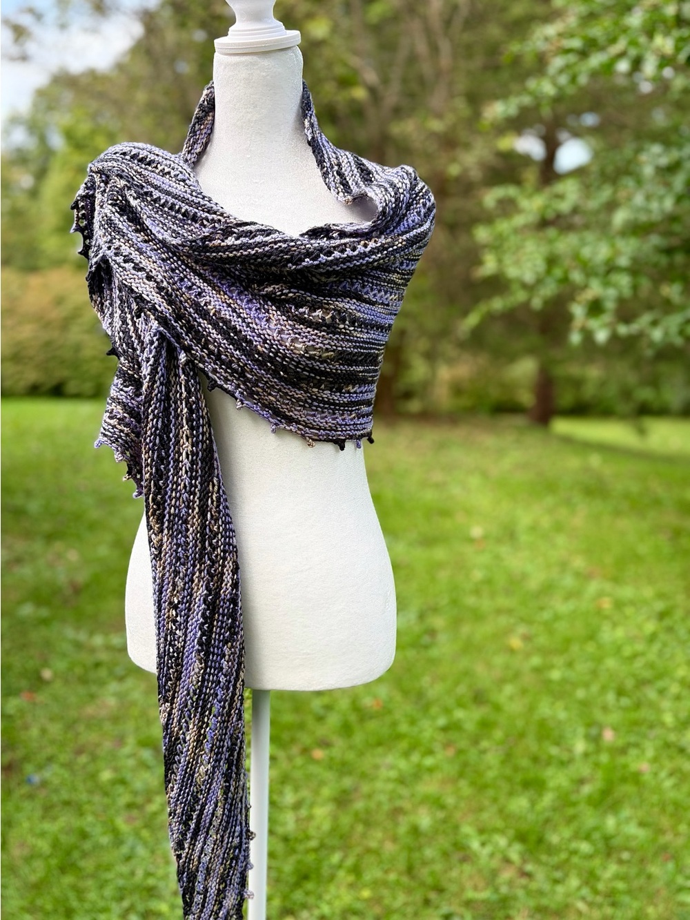Bespoke Oversize Hand Knit Luxury Merino Shawl Purple & Black Whimsigoth Cottage